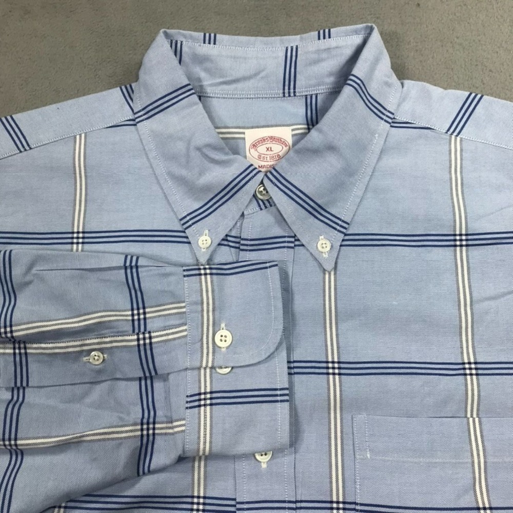 Brooks Brothers OCBD Button Down Shirt Men's XL Blue Madison Vintage Supima USA